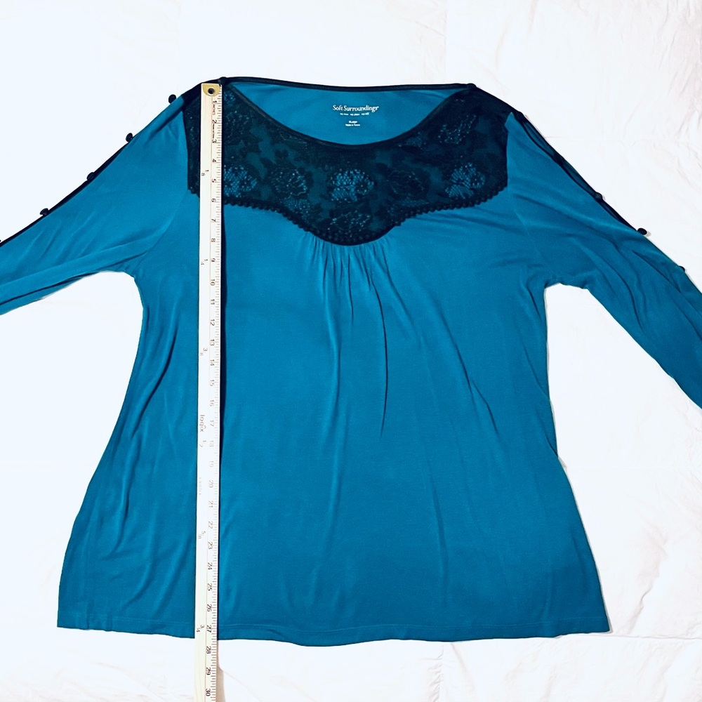 Soft Surroundings Teal Blouse with Black Yoke - Picture 12 of 13